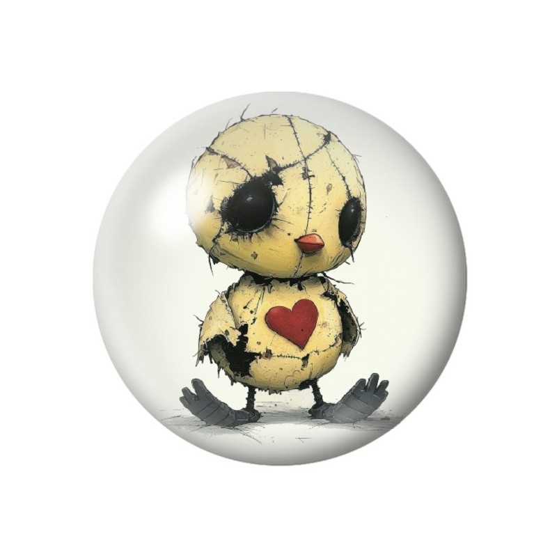 Cabochon en Verre Illustré Poussin Coeur Gothique 12 à 25mm