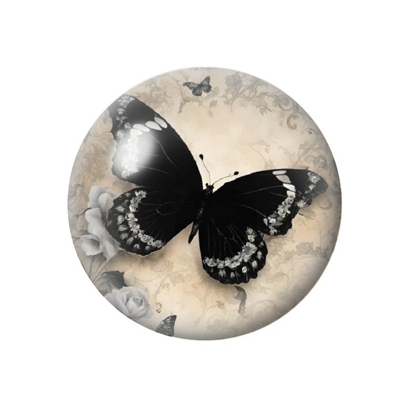 Cabochon en Verre Illustré Papillon Noir Gothique 12 à 25mm