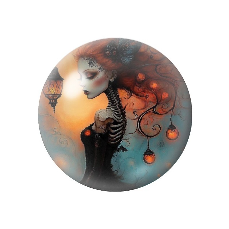 Cabochon en Verre Illustré Femme Squelette Gothique 12 à 25mm