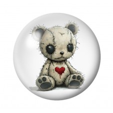 Cabochon en Verre Illustré Ourson Coeur Gothique 12 à 25mm  pour la Création de Bijoux Fantaisie - DIY