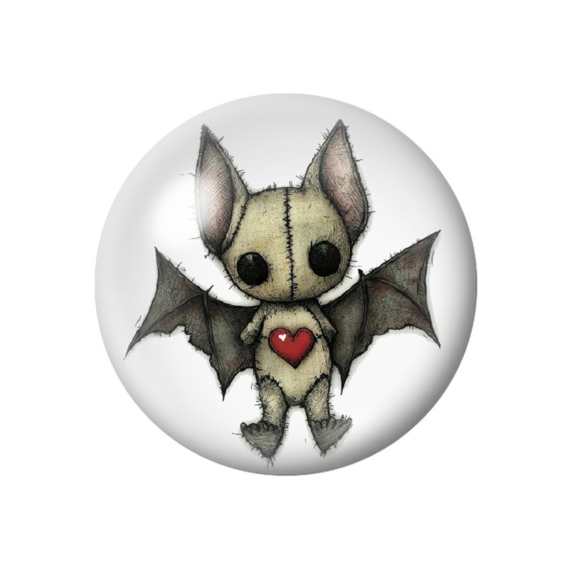 Cabochon en Verre Illustré Chauve-Souris Coeur Gothique 12 à 25mm