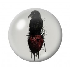 Cabochon en Verre Illustré Corbeau Coeur Gothique 12 à 25mm  pour la Création de Bijoux Fantaisie - DIY