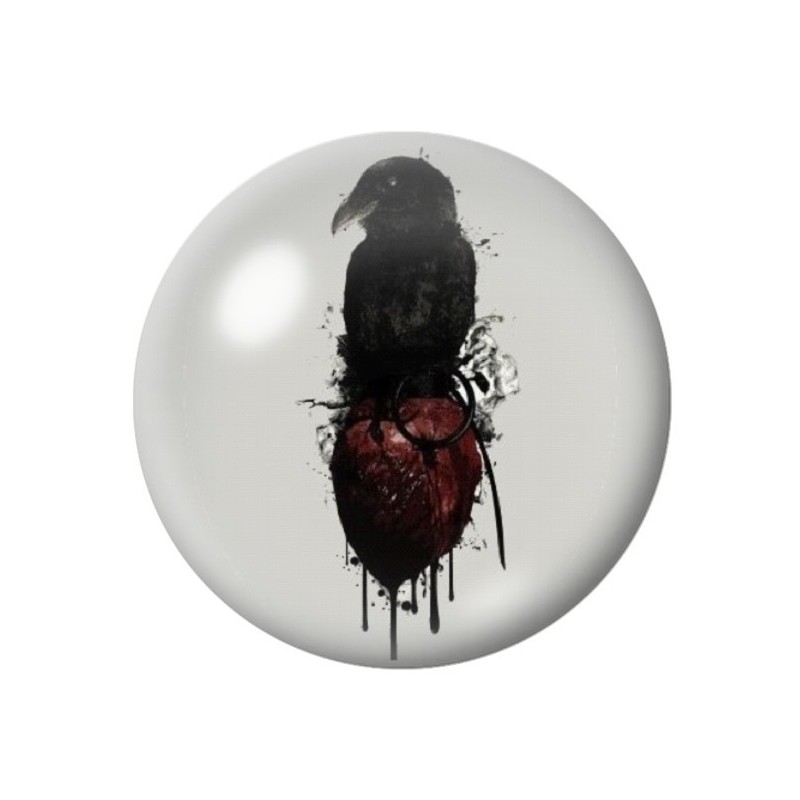 Cabochon en Verre Illustré Corbeau Coeur Gothique 12 à 25mm