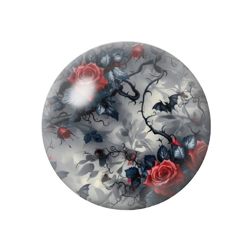Cabochon en Verre Illustré Fleurs Roses Rouges Gothique 12 à 25mm