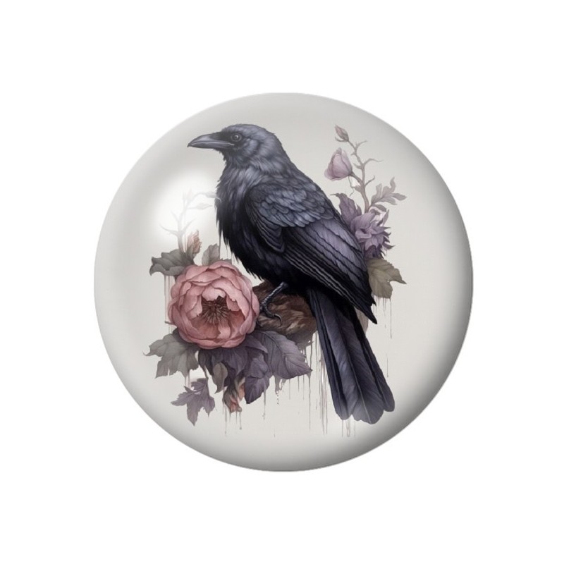 Cabochon en Verre Illustré Corbeau Fleurs Gothique 12 à 25mm