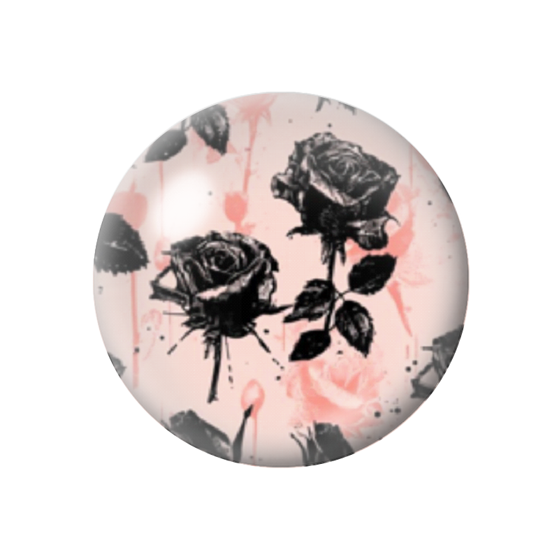 Cabochon en Verre Illustré Fleurs Roses Noires Gothique 12 à 25mm