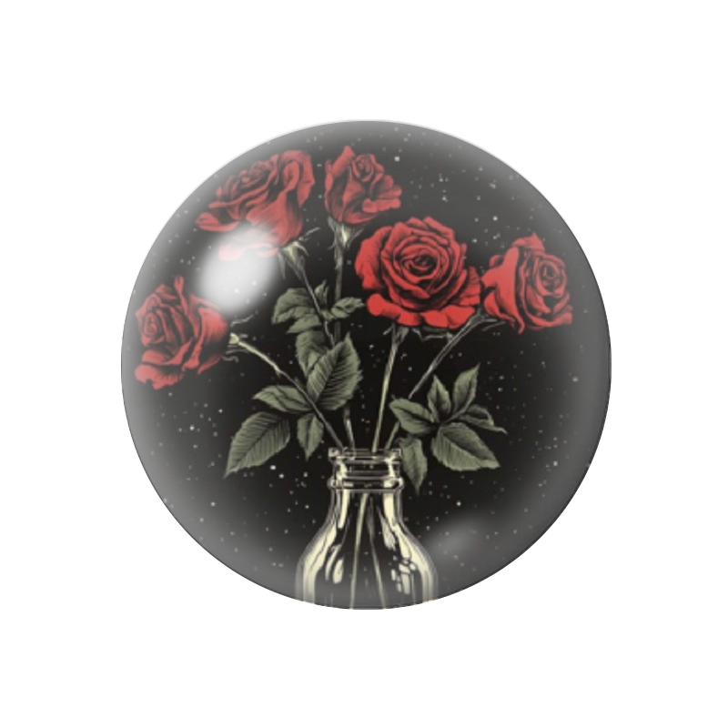 Cabochon en Verre Illustré Fleurs Roses Rouges Gothique 12 à 25mm