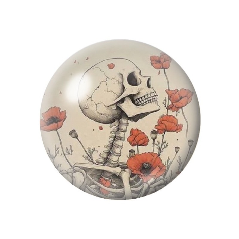 Cabochon en Verre Illustré Squelette Coquelicots Gothique 12 à 25mm