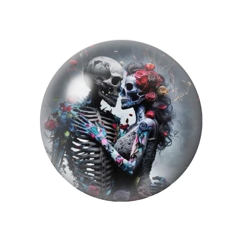 Cabochon en Verre Illustré Squelettes Amoureux Gothique 12 à 25mm
