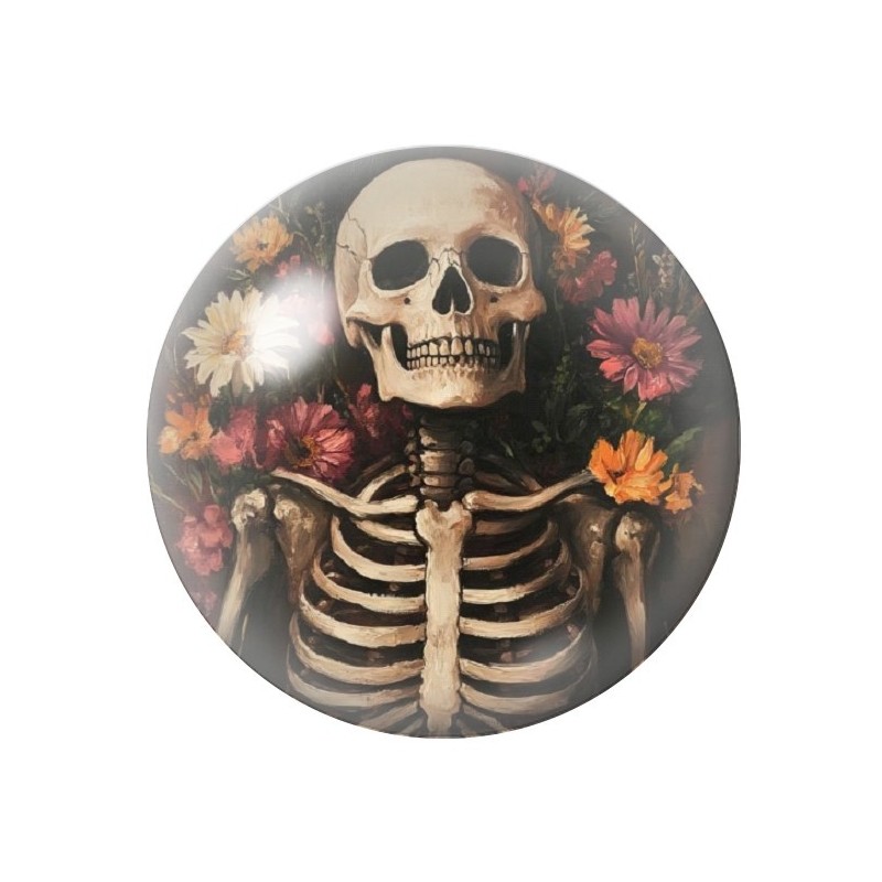Cabochon en Verre Illustré Squelette Fleurs Gothique 12 à 25mm