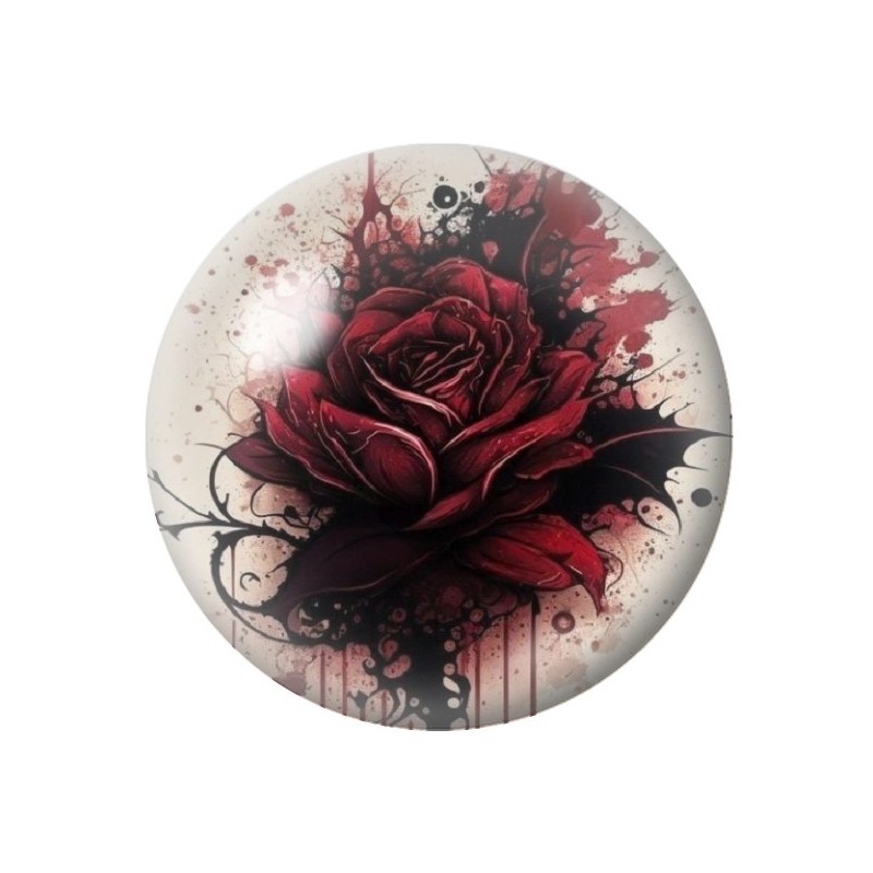 Cabochon en Verre Illustré Rose Rouge Gothique 12 à 25mm