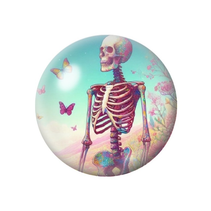 Cabochon en Verre Illustré Squelette Papillons Gothique 12 à 25mm