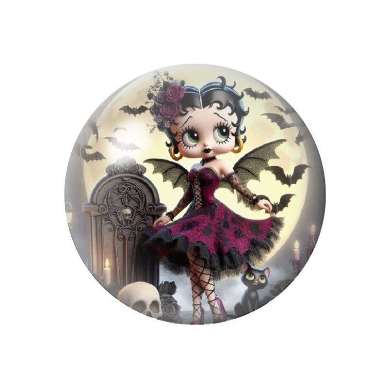 Cabochon en Verre Illustré Betty Boop Gothique 12 à 25mm