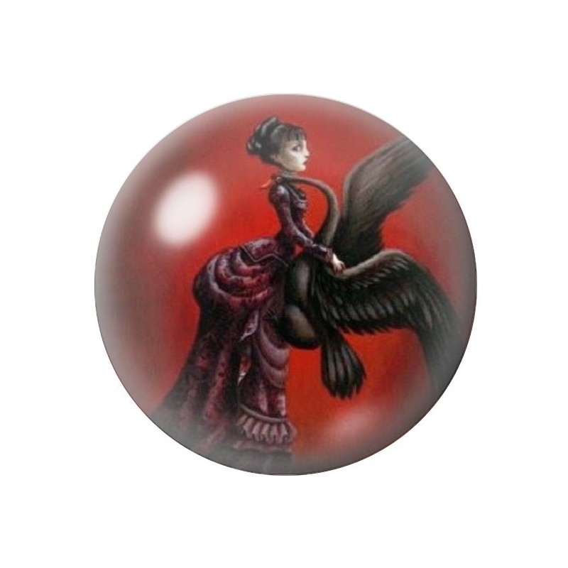 Cabochon en Verre Illustré Femme Cygne Noir Gothique 12 à 25mm