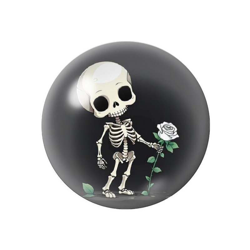 Cabochon en Verre Illustré Squelette Rose Gothique 12 à 25mm