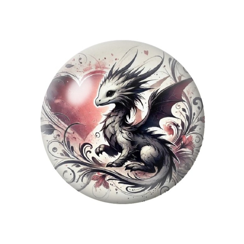 Cabochon en Verre Illustré Dragon Coeur Gothique 12 à 25mm