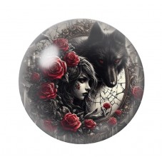 Cabochon en Verre Illustré Femme Loup Gothique 12 à 25mm  pour la Création de Bijoux Fantaisie - DIY