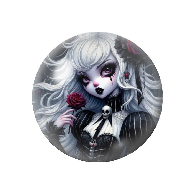 Cabochon en Verre Illustré Jeune Fille Gothique 12 à 25mm