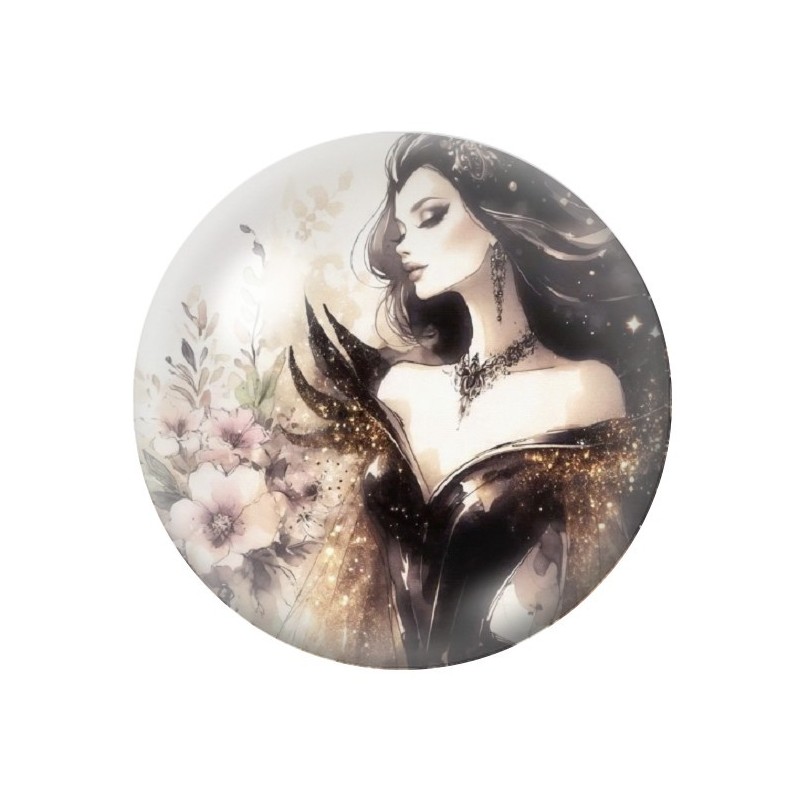 Cabochon en Verre Illustré Femme Gothique 12 à 25mm