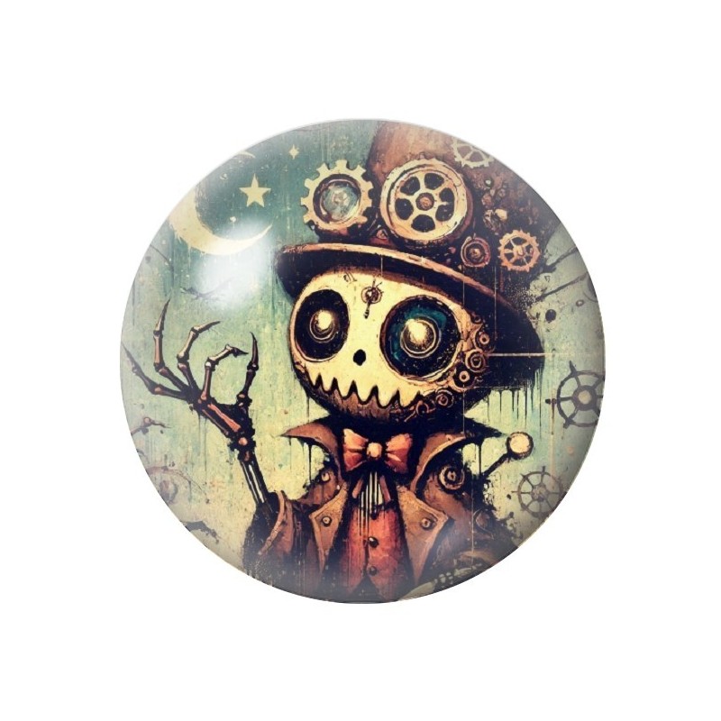 Cabochon en Verre Illustré Squelette Rouages Gothique 12 à 25mm