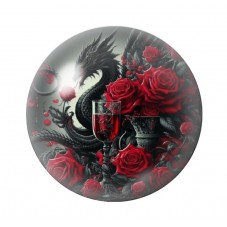 Cabochon en Verre Illustré Dragon Roses Rouges Gothique 12 à 25mm  pour la Création de Bijoux Fantaisie - DIY