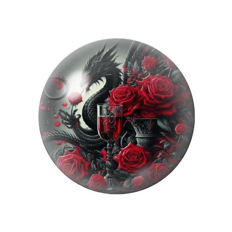 Cabochon en Verre Illustré Dragon Roses Rouges Gothique 12 à 25mm