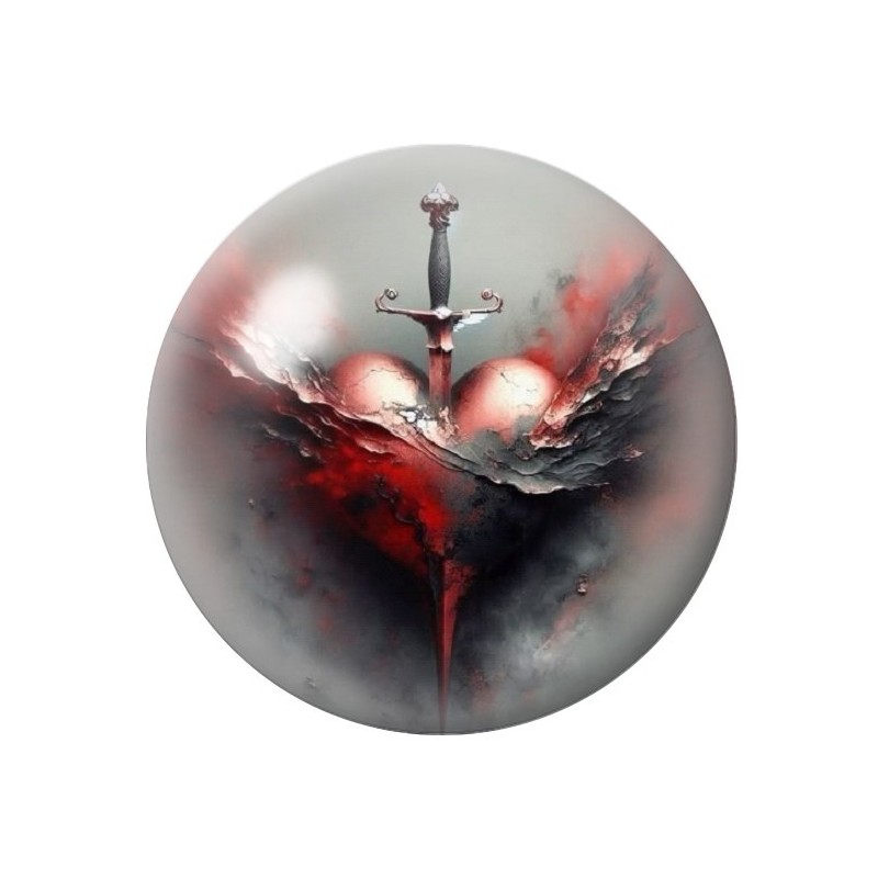 Cabochon en Verre Illustré Coeur Epée Gothique 12 à 25mm