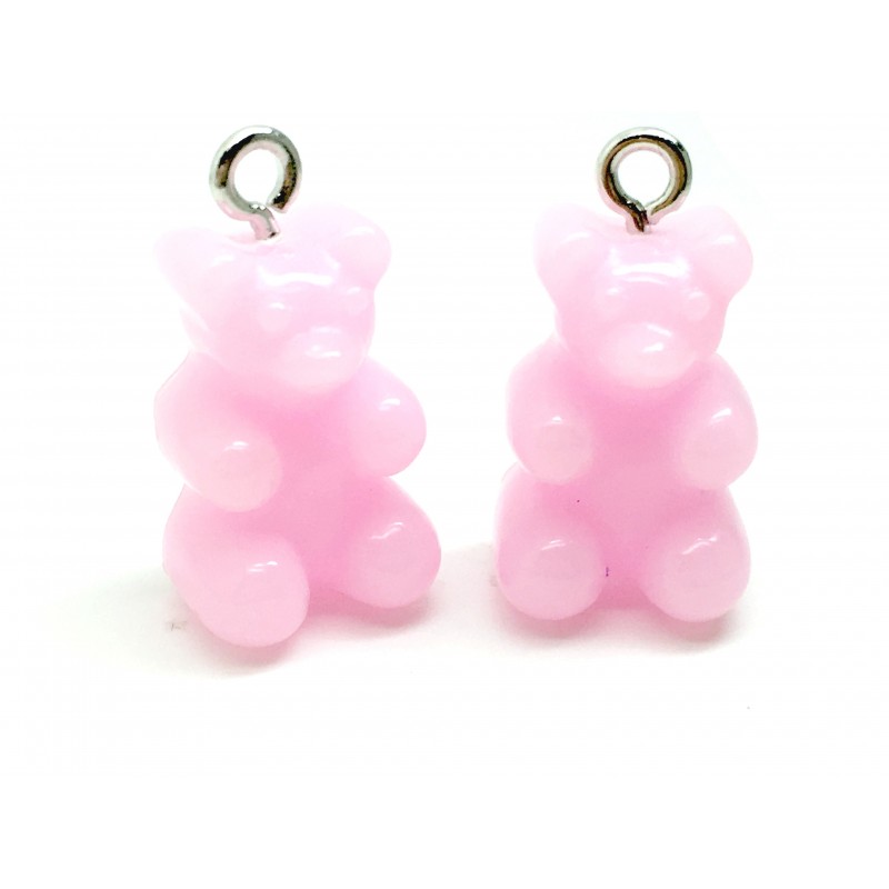 2 Breloques Bonbon Nounours Rose 16mm