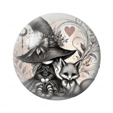 Cabochon en Verre Illustré Sorcière Renard Gothique 12 à 25mm  pour la Création de Bijoux Fantaisie - DIY