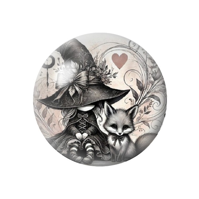 Cabochon en Verre Illustré Sorcière Renard Gothique 12 à 25mm