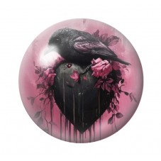 Cabochon en Verre Illustré Corbeau Coeur Noir Gothique 12 à 25mm  pour la Création de Bijoux Fantaisie - DIY