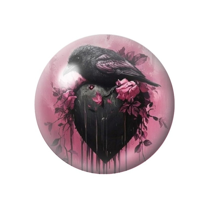 Cabochon en Verre Illustré Corbeau Coeur Noir Gothique 12 à 25mm