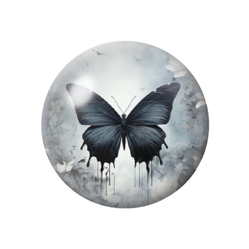 Cabochon en Verre Illustré Papillon Noir Gothique 12 à 25mm