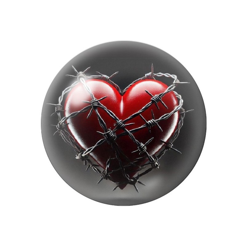 Cabochon en Verre Illustré Coeur Barbelés Gothique 12 à 25mm