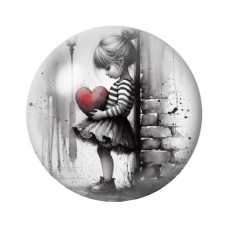 Cabochon en Verre Illustré Petite Fille Coeur Gothique 12 à 25mm  pour la Création de Bijoux Fantaisie - DIY