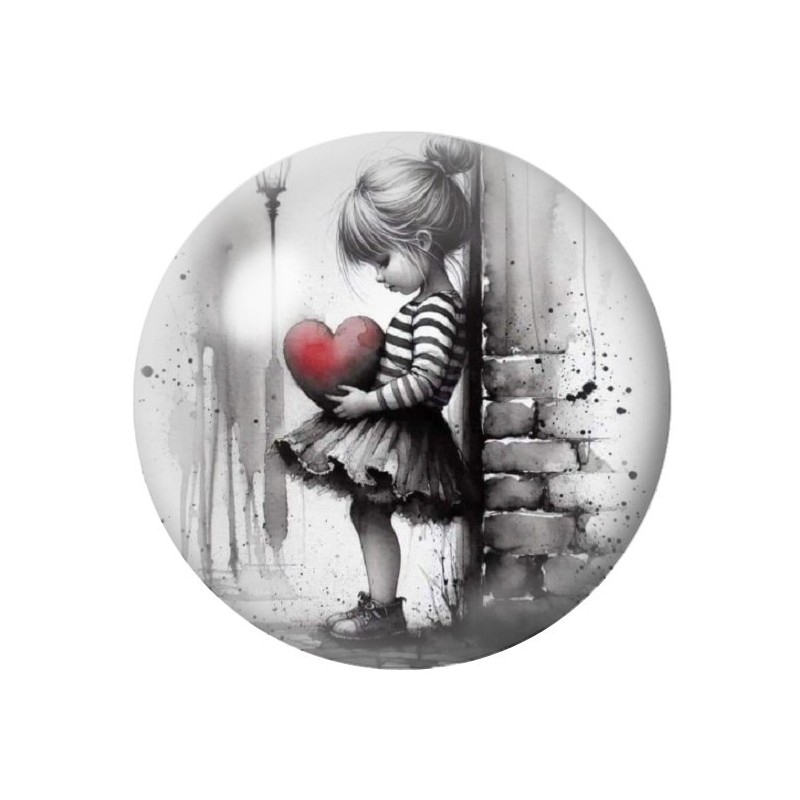 Cabochon en Verre Illustré Petite Fille Coeur Gothique 12 à 25mm