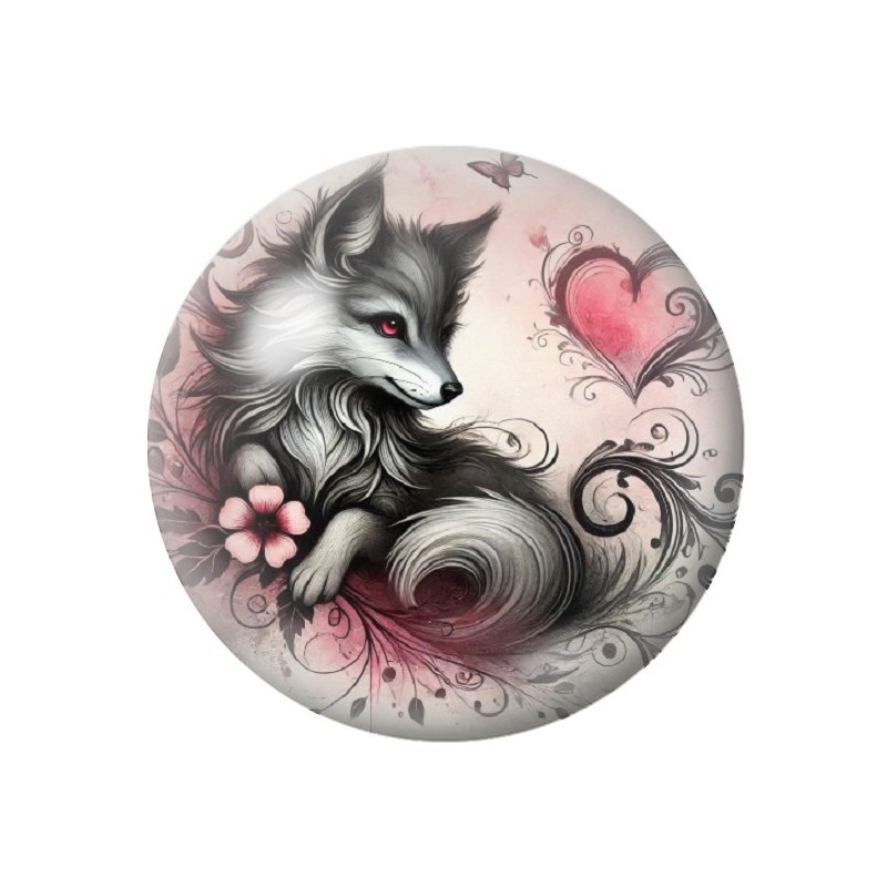 Cabochon en Verre Illustré Renard Coeur Gothique 12 à 25mm