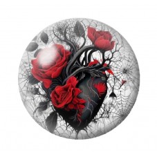 Cabochon en Verre Illustré Coeur Noir Fleurs Gothique 12 à 25mm  pour la Création de Bijoux Fantaisie - DIY
