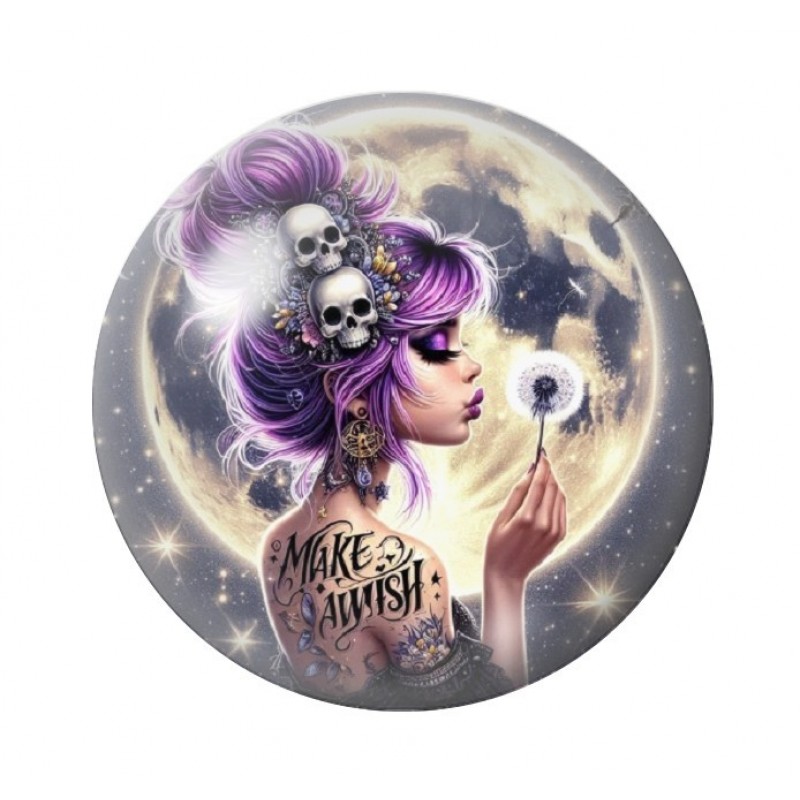 Cabochon en Verre Illustré Femme Gothique 12 à 25mm