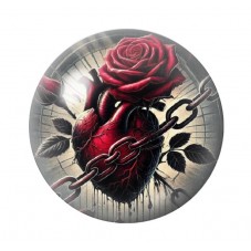 Cabochon en Verre Illustré Coeur Rose Rouge Gothique 12 à 25mm  pour la Création de Bijoux Fantaisie - DIY