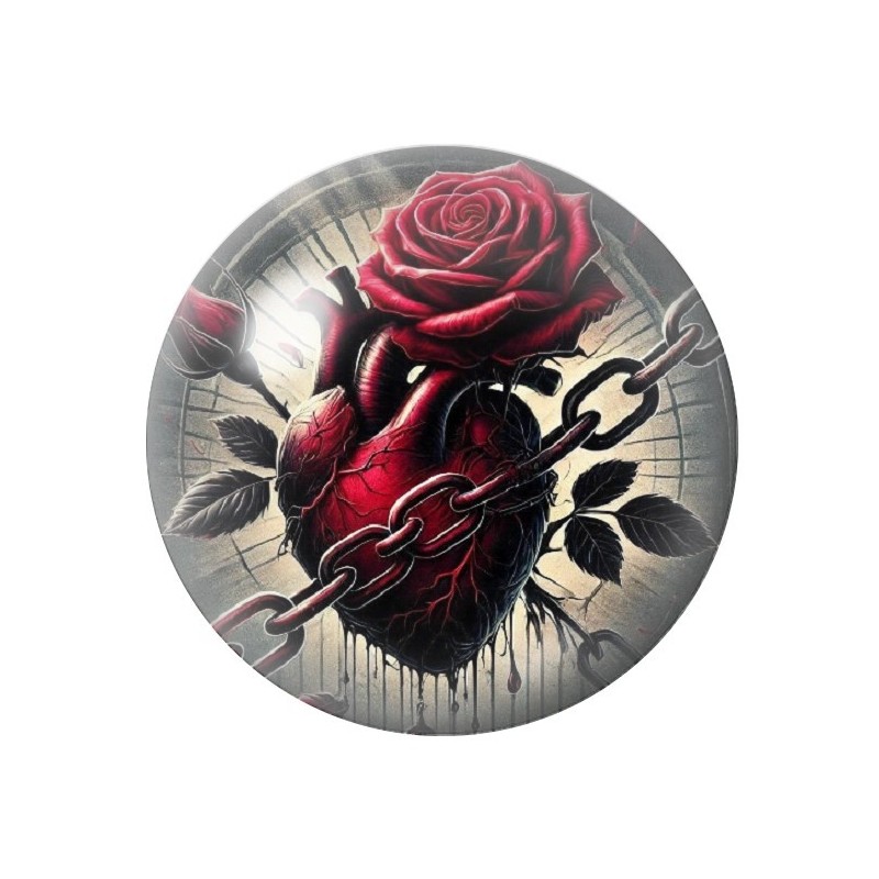 Cabochon en Verre Illustré Coeur Rose Rouge Gothique 12 à 25mm