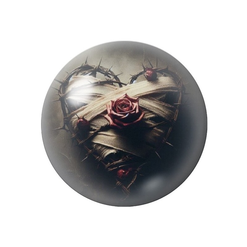 Cabochon en Verre Illustré Coeur Bandé Gothique 12 à 25mm