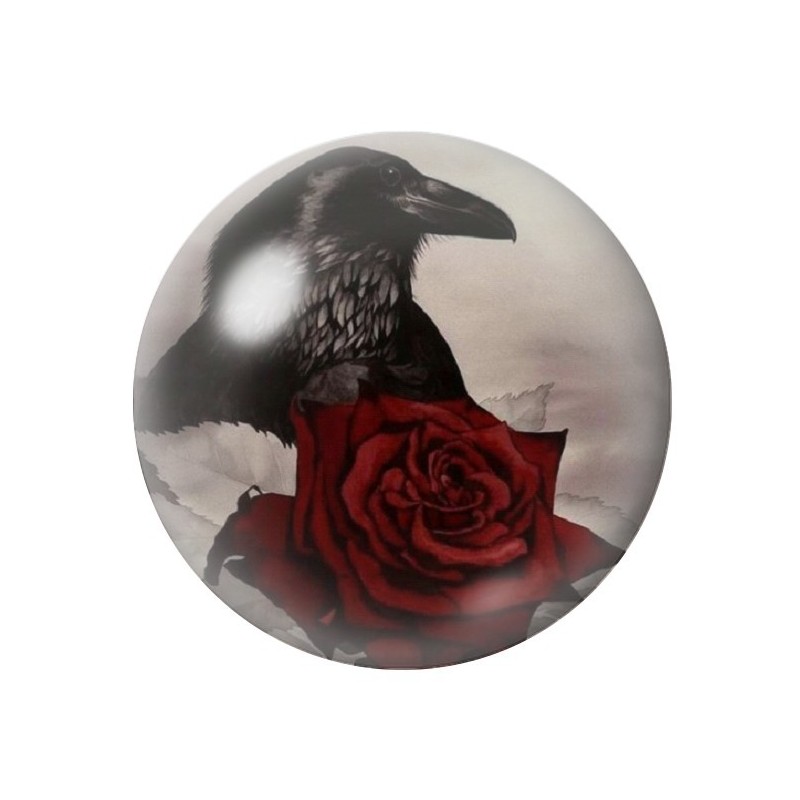 Cabochon en Verre Illustré Corbeau Rose Rouge Gothique 12 à 25mm