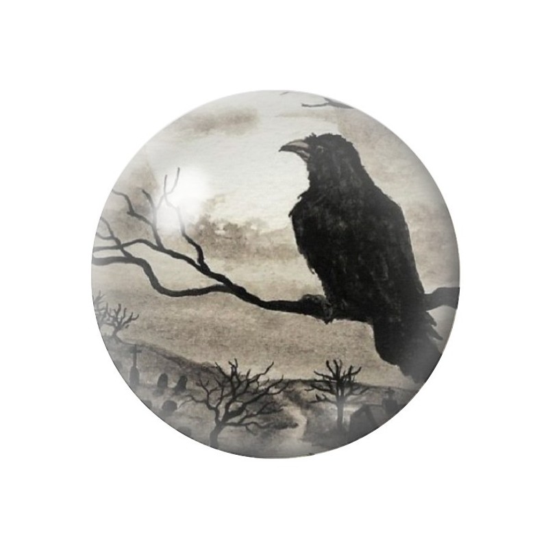 Cabochon en Verre Illustré Corbeau Gothique 12 à 25mm