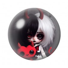 Cabochon en Verre Illustré Poupée Démon Gothique 12 à 25mm  pour la Création de Bijoux Fantaisie - DIY