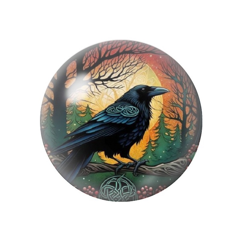 Cabochon en Verre Illustré Corbeau Gothique 12 à 25mm