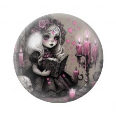 Cabochon en Verre Illustré Petite Fille Gothique 12 à 25mm  pour la Création de Bijoux Fantaisie - DIY