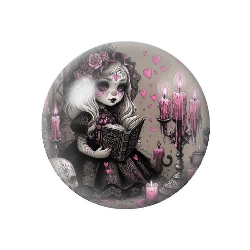 Cabochon en Verre Illustré Petite Fille Gothique 12 à 25mm