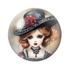 Cabochon en Verre Illustré Petite Fille Gothique 12 à 25mm  pour la Création de Bijoux Fantaisie - DIY