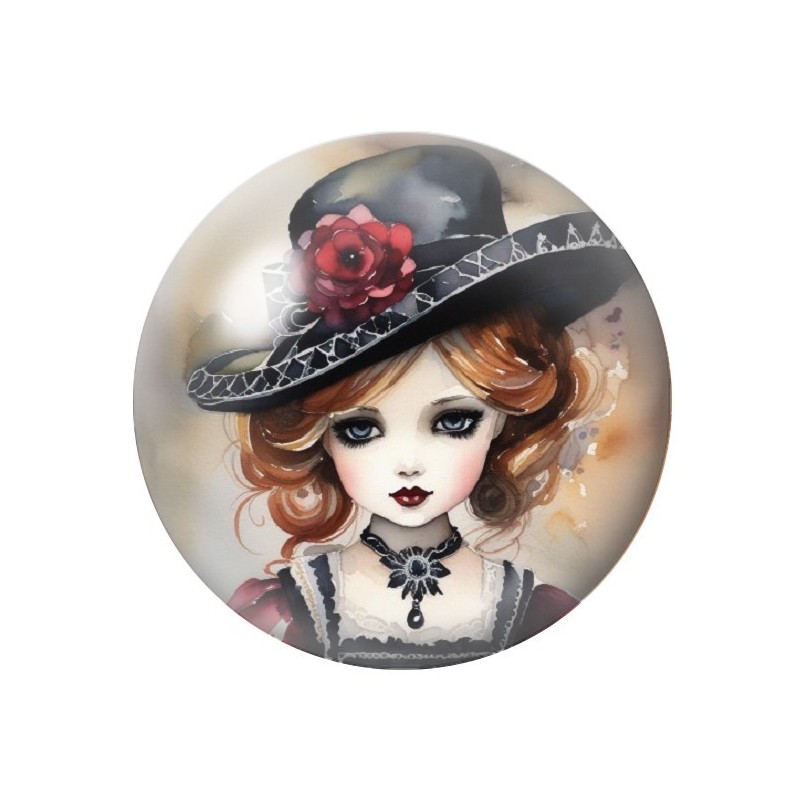 Cabochon en Verre Illustré Petite Fille Gothique 12 à 25mm